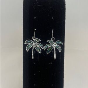 Silver Tone Sparkly Palm Tree Earrings